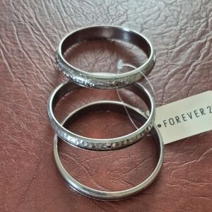 Forever 21 Set Of 3 Silver Tone Bangles, New With Tags